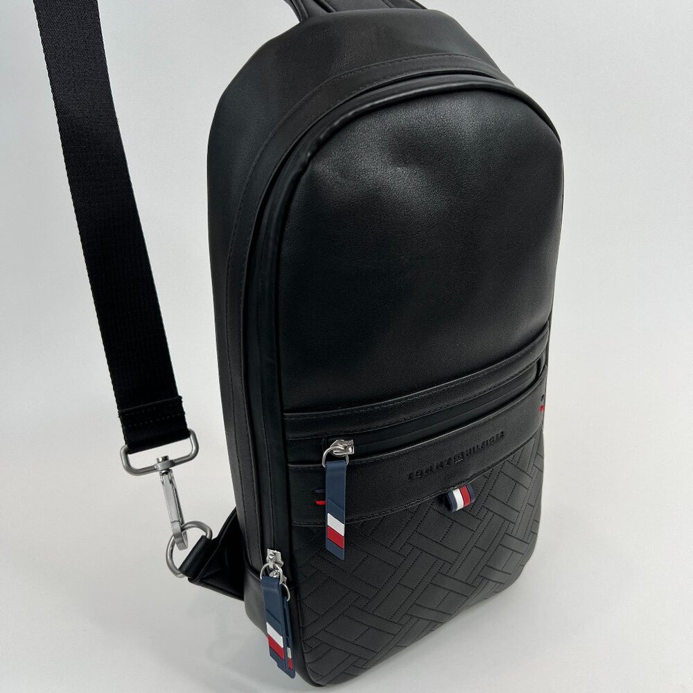 Tommy Hilfiger Leo Sling Backpack, Black, Flag EMB